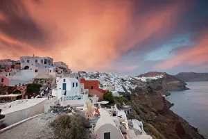 Santorini: Greece, Santorini, Oia, Sunset with colorful