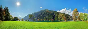 Achensee: Green meadow with Lake Achensee and autumn-coloured