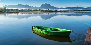 Hopfensee: Green rowboat, lake Hopfensee, Hopfen am See, near