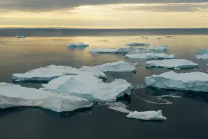 Disko: Greenland, Illulissat, Icebergs in fjord