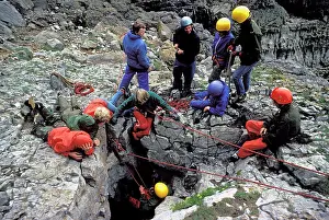 Hobbies: Group of young people caving