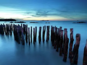 Groyne: Groyne, wave breaker, evening mood by the sea, Saint