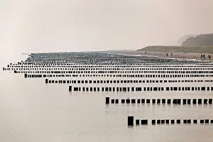 Groynes: Groynes, one behind the other, Baltic Sea beach