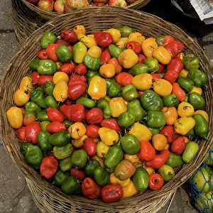 Peppers: Guatemala - basket of peppers at market