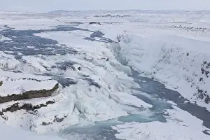 Gullfoss: Gullfoss / Golden Falls icy waterfall in winter
