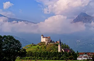 Liechtenstein: Gutenberg Castle on top of mountain in small
