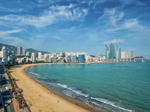 Korean: Gwangalli Beach in Busan, South Korea. Aerial view