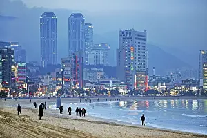 Skyscrapers: Gwangalli Beach at dusk in Busan, South Korea