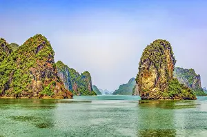 Limestone: Ha Long Bay, Vietnam. Landscape view of limestone karsts and