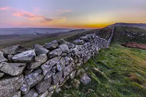 Hadrians: Hadrians Wall - iconic historic stone wall Hadrians