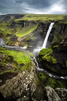 Fossa: Haifoss and Granni waterfall at a canyon, Fossa