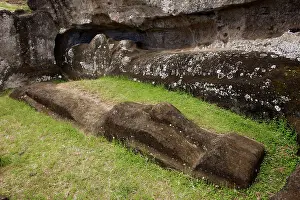 Quarry: Half-completed Moai in the quarry of Rano Raraku