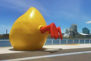 Harbour: Half Duck statue in Kaohsiung Harbour and Music Center, Kaoh