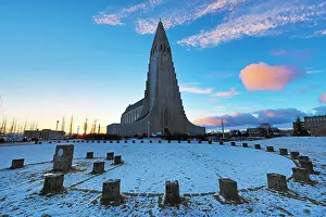 Reykjavik: Hallgrimskirkja church at sunrise in Reykjavik, Iceland