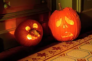 Pumpkins: Halloween pumpkins in a hallway