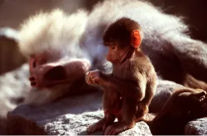 Penis: HAMADRYAS BABOON - baby on rock captive