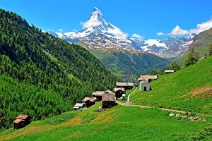 Matterhorn: Hamlet Findeln with Matterhorn 4478m, Zermatt, Mattertal