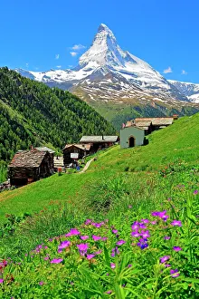 Matterhorn: Hamlet Findeln with Matterhorn 4478m, Zermatt, Mattertal