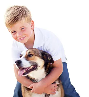 Handsome: Handsome young boy playing with his dog isolated