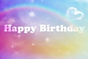 Text: Happy Birthday, written in the clouds with rainbow