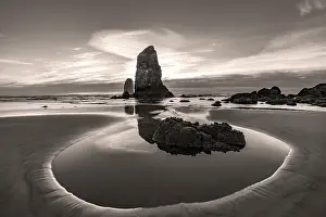 Seascape: Haystack Rock Pinnacles at low tide in Cannon Beach
