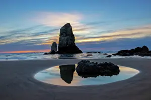 Seascape: Haystack Rock Pinnacles at low tide in Cannon Beach