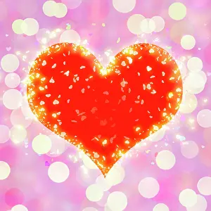 Glitter: Heart on glowing light background, bokeh