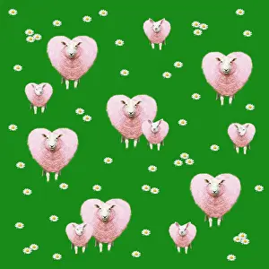 Wrapping: Heart shaped Sheep, adult & young pattern with