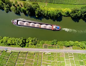 Neckar: Hessigheim rock gardens with barge on the Neckar