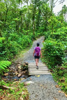 Flowing: Hiker on the Rio Celeste trail, Tenorio Volcano National