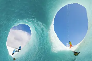 Patagonia: Hikers in front of an ice cave, Exploradores glacier