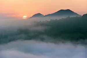 Mountainou: Hill in the mist at sunrise, Central Bohemian Uplands
