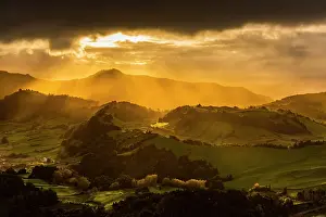 Azores: Hilly countryside during sunrise, Furnas, Sao Miguel