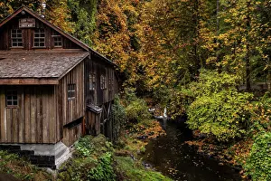 Danita Delimont: Historic grist mill over Cedar Creek in Woodland, Washington