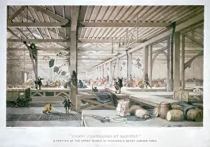 Loading: Historic Litho Print - Railway goods depot cranes