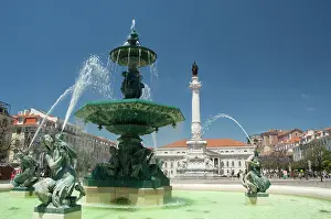 Twin: Historic Rossio Square, one of twin fountains