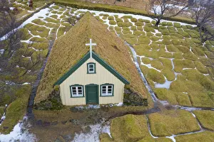 Interest: Hofskirkja with grass covered church -, Sudurland