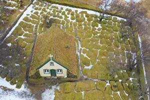 Interest: Hofskirkja with grass covered church -, Sudurland