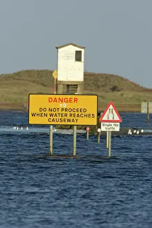 Causeway: Holy Island causeway - at high tide, showing refuge station