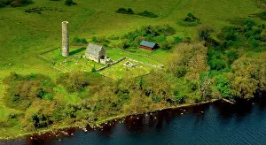 Lough: Holy Island with dilapidated monastery, Lough Derg