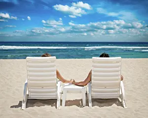 Resort: Honeymoon travel resort concept, couple in beach