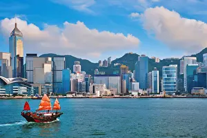 Ferry: Hong Kong skyline cityscape downtown skyscrapers