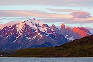 Pehoe: The Horns of Torres del Paine with lake Pehoe in