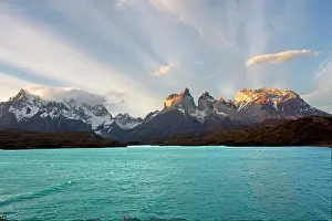 Sunrays: The horns of Torres del Paine with Lake Pehoe