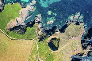 Cornwall: Top Down over Housel Bay Cliffs from a drone, Lizard