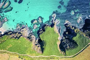 Cornwall: Top Down over Housel Bay Cliffs from a drone, Lizard