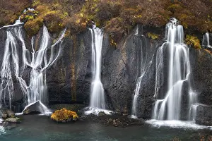 Waterfalls: Hraunfossar, waterfalls in autumn