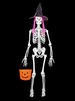 Trick: Human Skeleton with Halloween props
