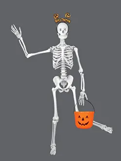 Trick: Human Skeleton with Halloween props
