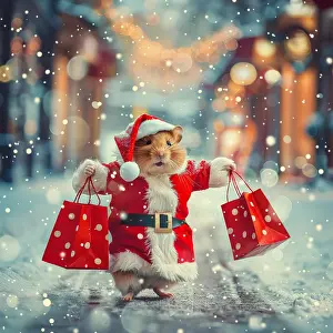 Generated: A humanised field hamster dressed as Father Christmas